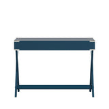 Homelegance By Top-Line Beatrix X-Base Wood Accent Campaign Writing Desk Blue MDF