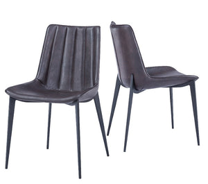 VIG Furniture Peoria Channel-Tufted Brown Pu Dining Chairs Set Of 2 With Tapered Black Metal Legs, 300 Lb Capacity VGHR3590-BRN-DC