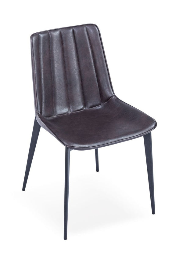 VIG Furniture Peoria Channel-Tufted Brown Pu Dining Chairs Set Of 2 With Tapered Black Metal Legs, 300 Lb Capacity VGHR3590-BRN-DC