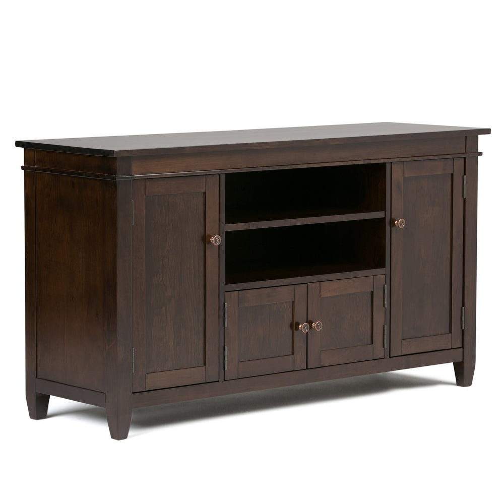 English Elm Carlton Solid Wood TV Media Stand in Dark Tobacco Brown – Handcrafted, 60" TV Capacity, Ample Storage B136P158138