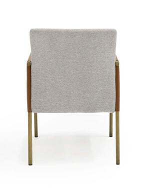 VIG Furniture Pettit Upholstered Light Grey & Camel Dining Arm Chair With Antique Brass Frame, Padded Comfort VGGA-6988CH-1-WHT-B-DC