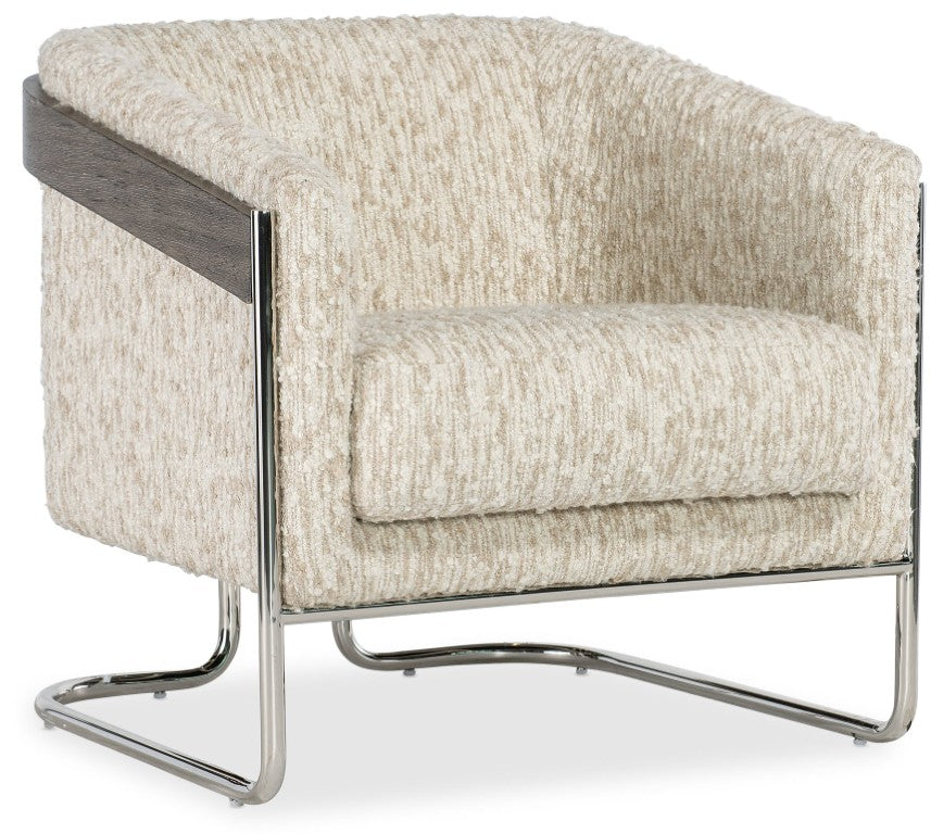 Hooker Furniture Cody Transitional Barrel Chair With Fluffy Natural Upholstery, Chrome Frame & Wood Trim Accent - Stylish Everyday Comfort CC231-412