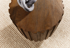 Hooker Furniture Commerce Mango Gear End Table — Ribbed Solid Mango Wood Round Accent Table, Natural Medium Finish, 22" 7228-80212-85