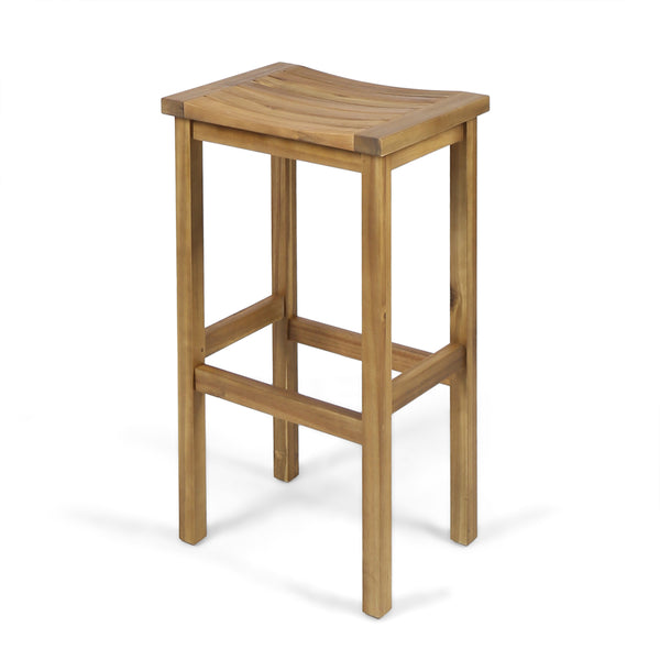 English Elm Christopher Knight Home® - CARIBBEAN Acacia Wood 30" Outdoor Barstool Set of 2 — Weather-Resistant Saddle Seats, Slat Design Natural 61426.00