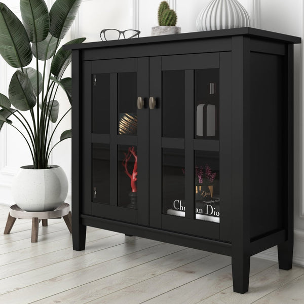 English Elm Warm Shaker Low Storage Cabinet - Handcrafted Solid Wood, Black Finish, Versatile & Stylish Design B136P159670-GIGA