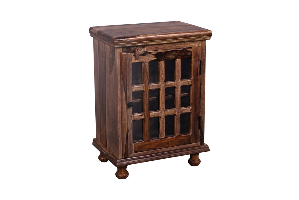 Porter Designs Porter Taos Solid Sheesham Wood Cabinet With Glass Panels – Elegant Brown Bedroom Storage Solution Brown Wood 05-196-26-1085h