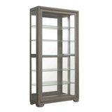 Modern Wood Framed 5-Shelf Sliding Door Curio with LED Light Brown with Natural Wood Finish with Gray undertones P021765 Pulaski Furniture