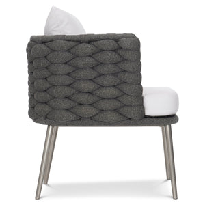 Bernhardt Bernhardt Santa Cruz Outdoor Arm Chair — Cadet Grey All‑Weather Knit, Quick‑Dry Cushions, Stainless Base - Made to Order X02549Q