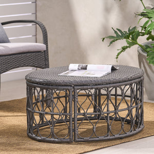 English Elm Christopher Knight Home® - BRUCE Wicker Rattan Coffee Table with Boho Weave Top, Durable Polyethylene Construction, 32.5"W Grey 70417.00GRY
