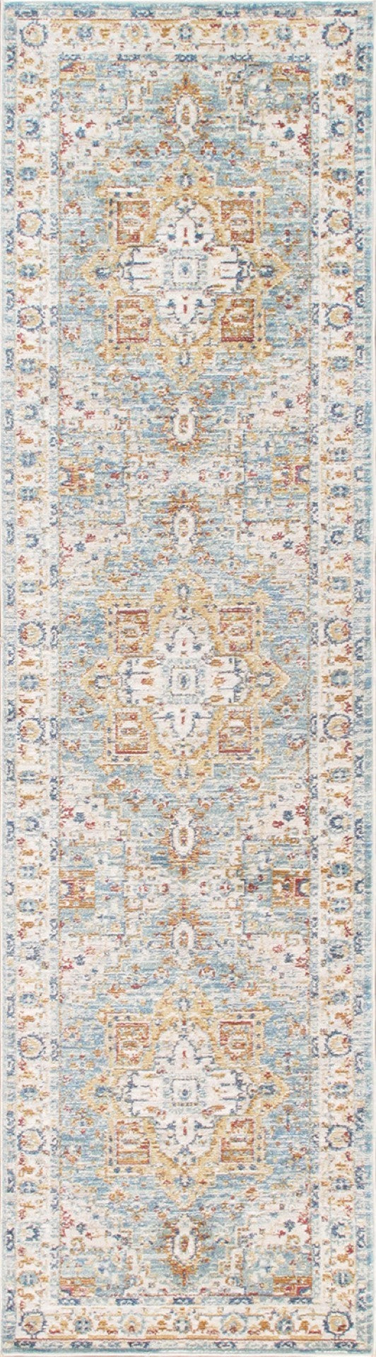 Pasargad Home Turkish Heritage Traditional L. Blue And Ivory Power-loom Rug - Vibrant Decor Statement   Pfh-02 2.02x8
