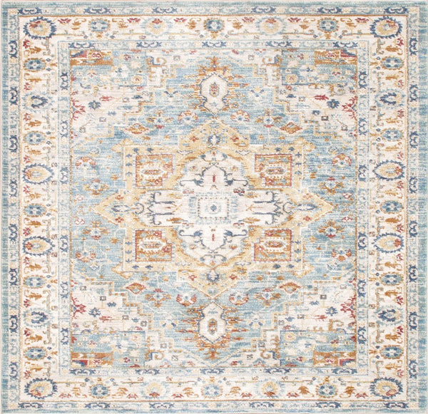Pasargad Home Heritage Collection L. Blue Fabric Area Rug - Stylish Power-loom Design For Any Room   Pfh-02 6x6