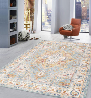 Pasargad Home Heritage Collection L. Blue Fabric Area Rug - Stylish Power-loom Design For Any Room   Pfh-02 12x15