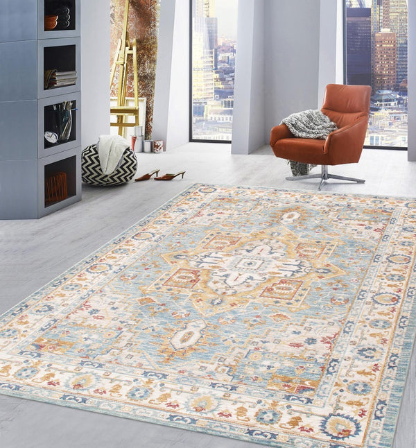Pasargad Home Heritage Collection L. Blue Fabric Area Rug - Stylish Power-loom Design For Any Room   Pfh-02 12x15