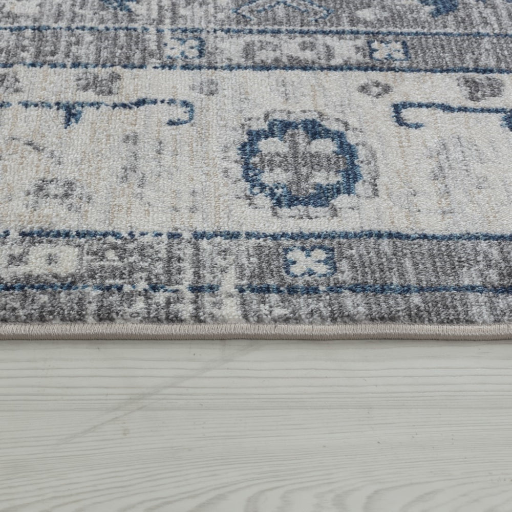 Pasargad Home Heritage Collection L. Blue Fabric Area Rug - Stylish Power-loom Design For Any Room   Pfh-02g 4x6