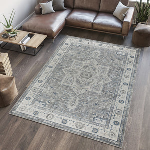 Pasargad Home Heritage Collection L. Blue Fabric Area Rug - Stylish Power-loom Design For Any Room   Pfh-02g 4x6