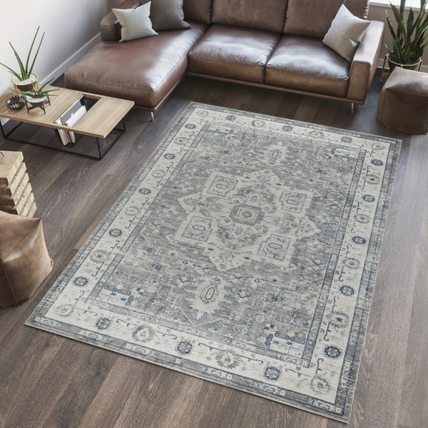 Pasargad Home Heritage Collection L. Blue Fabric Area Rug - Stylish Power-loom Design For Any Room   Pfh-02g 4x6