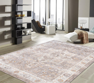 Pasargad Home Turkish Heritage Design Area Rug - Stylish Grey/Ivory Power-loom 10' X 14' For Any Room   Pfh-02sil 10x14