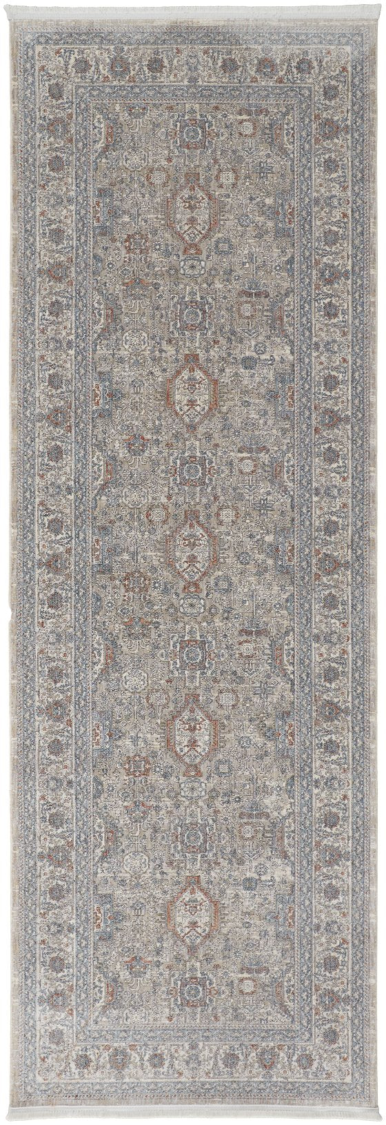 Feizy Rugs Marquette Elegant Power-loomed Rug With Traditional Persian Motifs - Stain Resistant And Durable Taupe,Silver,Blue Polyester,Acrylic Mrq3761fgrymlti8b