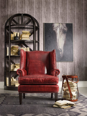 Hooker Furniture Blakeley Classic Wing-Style Club Chair In Natchez Brown Leather With Vintage Nailhead Trim For Cozy Rooms Dark Red CC408-069