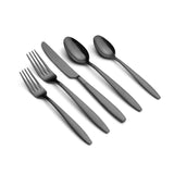 Cambridge MATHISON 45-Piece Black Sand Mirror Flatware Set, 18/0 Stainless, Dishwasher Safe