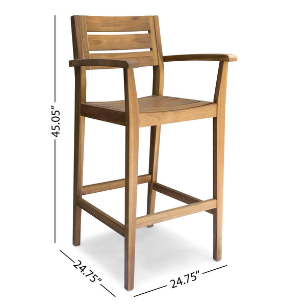 English Elm Wood Acacia Bar Stool with Ladder Back and Slatted Seat for Kitchen or Patio 62719.00