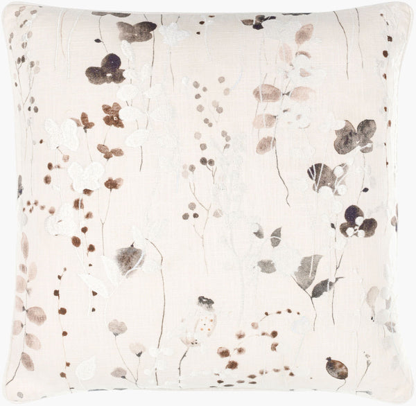 Surya Painterly Florals Accent Pillow 18"L X 18"W - Vibrant Cotton Decor For Updated Traditional Style Ivory Cotton,Cotton Pfl001-1818d