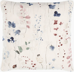 Surya Painterly Florals Accent Pillow 18"L X 18"W - Vibrant Cotton Decor For Updated Traditional Style Ivory Cotton,Cotton Pfl002-1818d