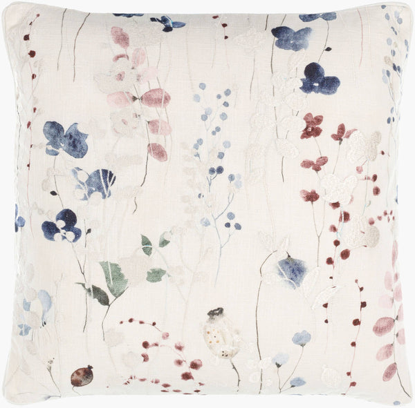 Surya Painterly Florals Accent Pillow 18"L X 18"W - Vibrant Cotton Decor For Updated Traditional Style Ivory Cotton,Cotton Pfl002-1818d