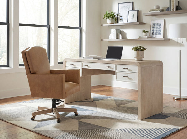Hooker Furniture Shore Executive Office Chair Top Grain Leather Swivel Seat with Wood Accent Base EC888-085
