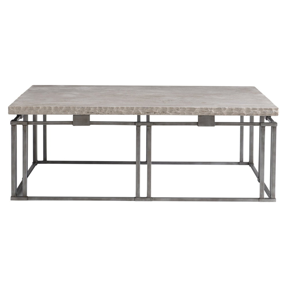 Bernhardt Bernhardt Riverton 48" Square Cocktail Table — Honed Bianco Travertine Top, Silver Interlocking Base 494011