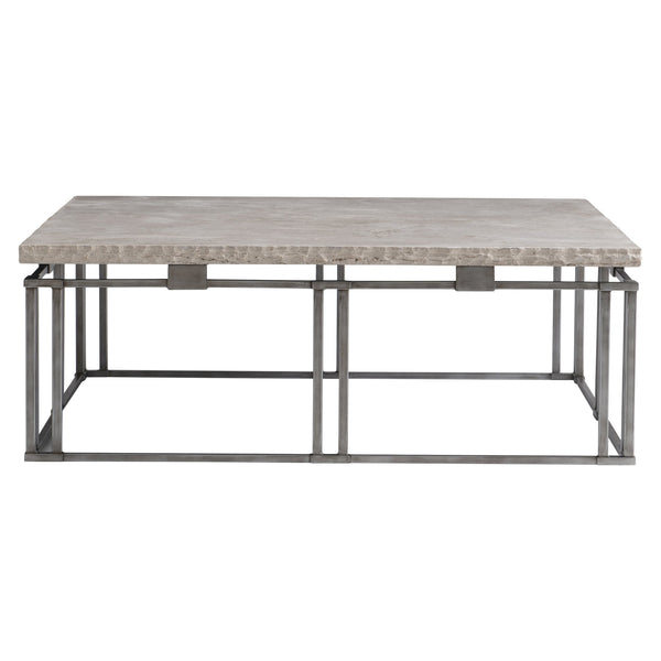 Bernhardt Bernhardt Riverton 48" Square Cocktail Table — Honed Bianco Travertine Top, Silver Interlocking Base 494011