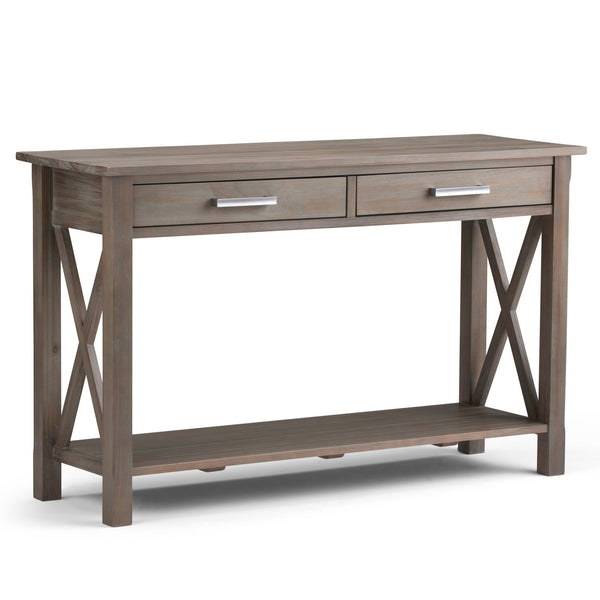 English Elm Kitchener Console Sofa Table – Handcrafted Distressed Grey With Storage & Rustic Elegance Design B136P158210