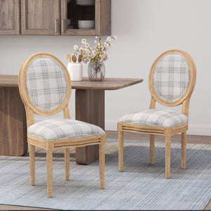 English Elm Christopher Knight Home® - Kd Vintage-Inspired Upholstered Dining Chair With Grey Plaid Fabric, Elegant Round Backrest Design 60352.00GRYPLD