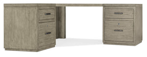 Hooker Furniture Linville L-Shaped Corner Desk With Oak Veneer, Locking File Drawers, Antique Pewter Hardware — Stylish Workspace Gray 6150-10934-85