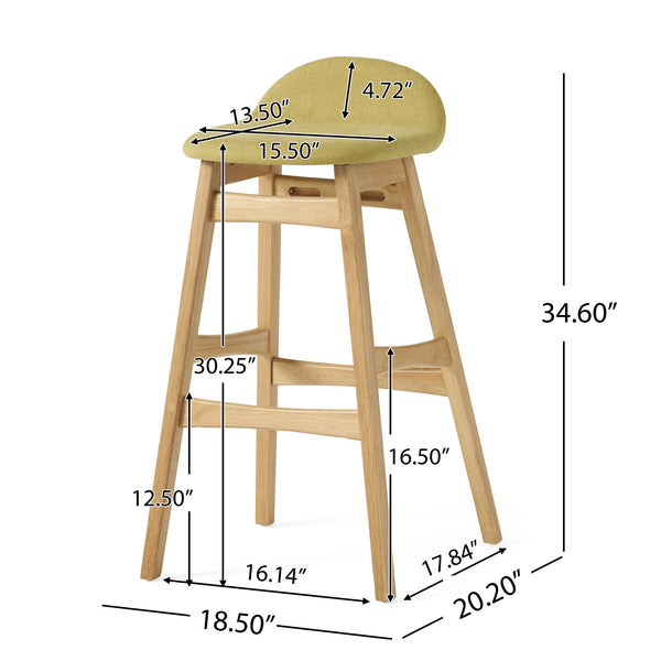 English Elm Christopher Knight Home® - BAR STOOL Stylish Fabric Seat with Small Backrest and Wood Finish, Supportive Comfort for Home Bar Green 58919.00FGTE