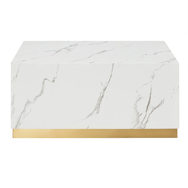 Homelegance By Top-Line Blaise Faux Marble Coffee Table with Casters White Marble