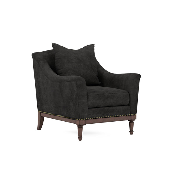 A.R.T. Furniture Magritte Accent Chair In Charcoal Velvet With Aged Brass Trim & Stylish Camel Back Design Grey Rubberwood Solids,Foam,Fabric,Metal 528503-1730aa