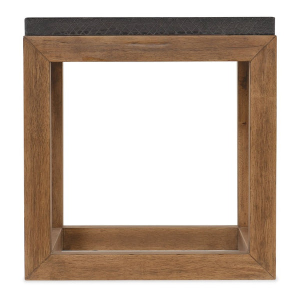 Hooker Furniture Big Sky End Table With Furrowed Bark Charcoal Top & Vintage Natural Hickory Base, Rustic Distressed Accent 6700-80116-99