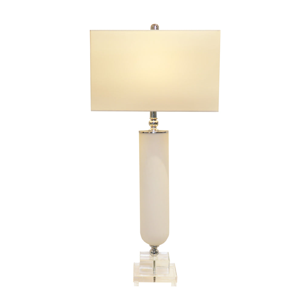Pasargad Home Sculptural Frosted Glass Table Lamp with Lucite Base – Elevate Your Space Elegantly
