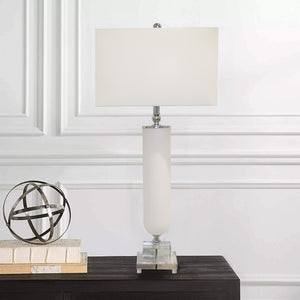 Pasargad Home Sculptural Frosted Glass Table Lamp with Lucite Base – Elevate Your Space Elegantly
