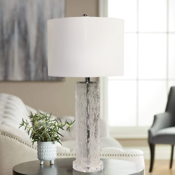 Pasargad Modern Textured Glass Table Lamp – Elegant White Shade for Sophisticated Home Décor