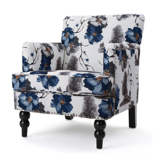 English Elm Christopher Knight Home® - HARRISON Tufted Floral Club Chair with Nailhead Trim, Plush Upholstery & Turned Birch Legs, Cozy Elegance 59082.00PRT