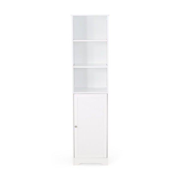English Elm Christopher Knight Home® - BATHROOM Linen Tower Cabinet with Faux Wood Finish, Modern Slim Vertical Slat Design, Storage Organizer White 66606.00