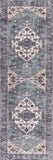 Nourison Brilliance Machine Washable WSB03 Machine Made Power-loomed Ornamental Border Indoor Only Vintage Bohemian Rug Teal Blue, Teal Blue 100% Polyester 99446914262