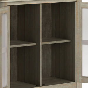 English Elm Artisan Low Storage Cabinet - Distressed Grey Wood, Glass Doors, Adjustable Shelves For Versatile Elegance B136P158394