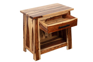 Porter Designs Kalispell Solid Sheesham Wood Nightstand With Hammered Metal Hardware & Craftsmanship Natural Wood 04-196-04-2419