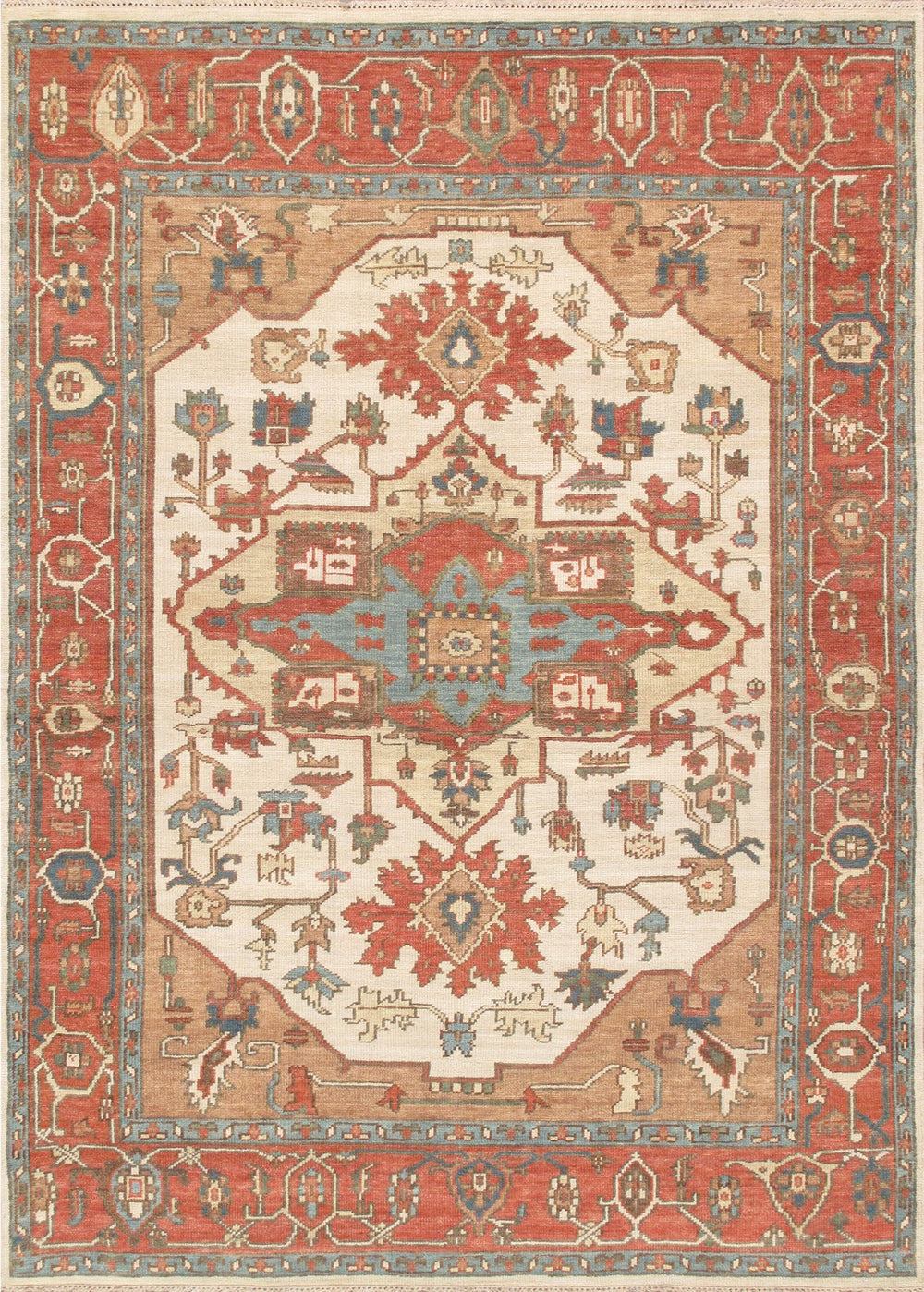 Pasargad Home Serapi Hand-Knotted Area Rug in Ivory/Rust – Luxurious 100% Wool for Timeless Elegance