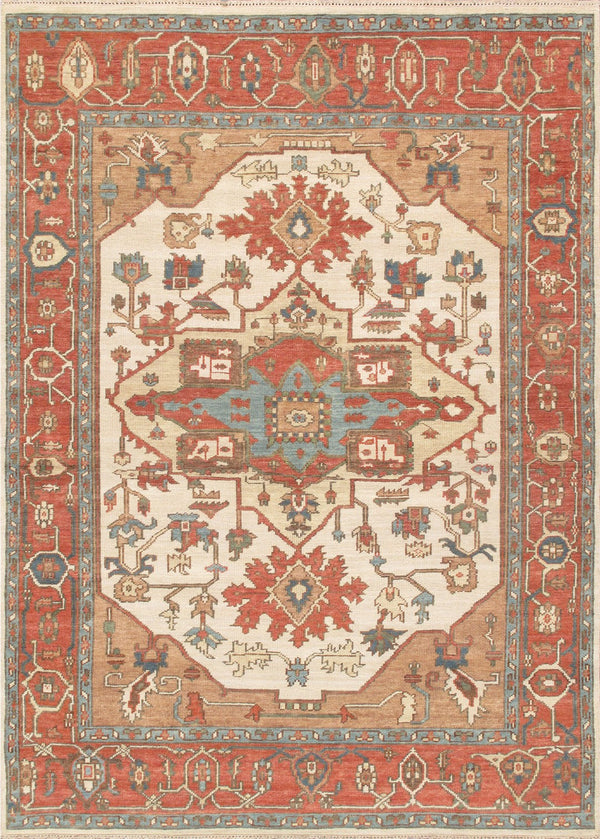 Pasargad Home Serapi Hand-Knotted Area Rug in Ivory/Rust – Luxurious 100% Wool for Timeless Elegance