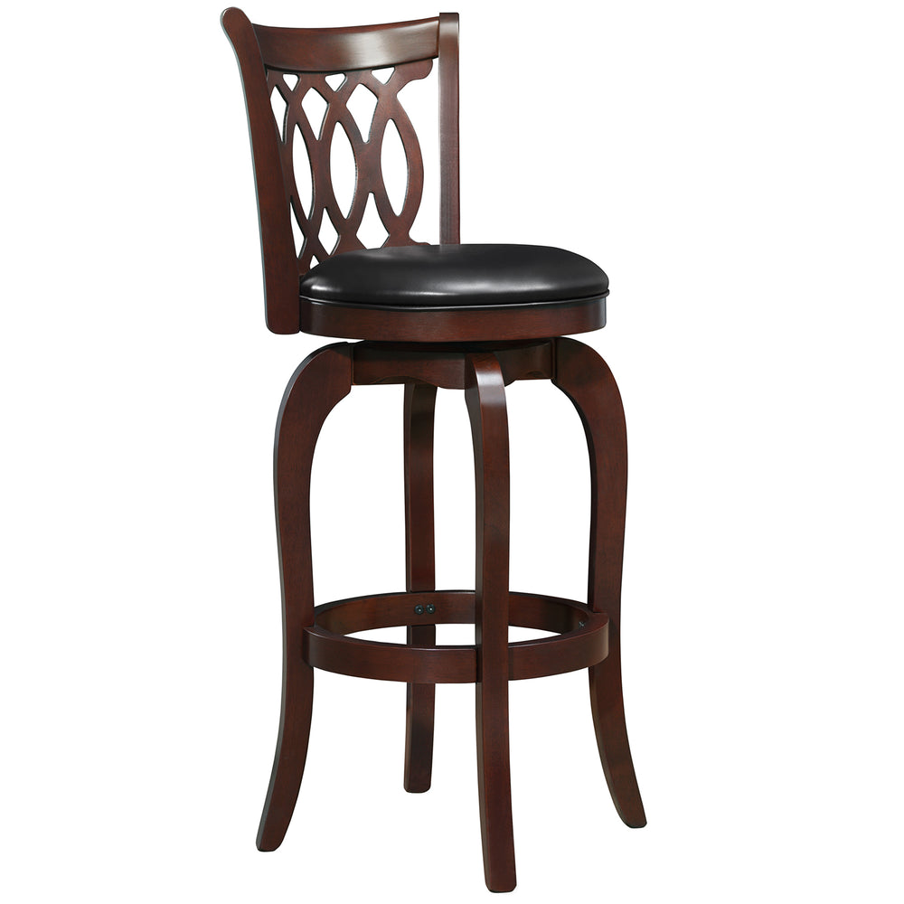 Homelegance By Top-Line Harvey Cherry Finish Scroll Back Swivel 29" Bar Height Stool Black Rubberwood