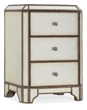 Hooker Furniture Arabella Eglomisé Mirrored Nightstand With 3 Drawers, Cedar Liner, Felt Top, Usb & Outlet Power 1610-90116-EGLO